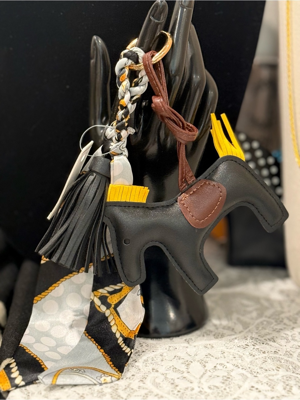 Black Horsie Bag Charm with Tassel charm!